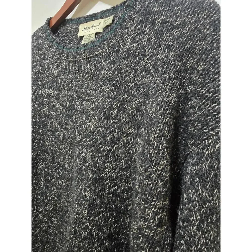 Eddie Bauer 100% Merino Wool Sweater Gray Oversize Relaxed Cozy Men's Size S